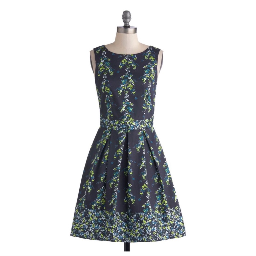 Modcloth Teal Away Dress Floral - Picture 1 of 1